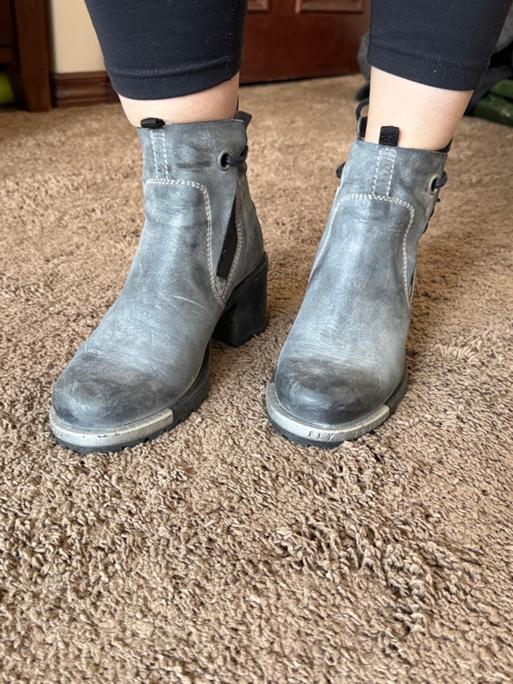 Fly London Women's Distressed Gray Leather Chelsea Booties - Picture 4 of 5